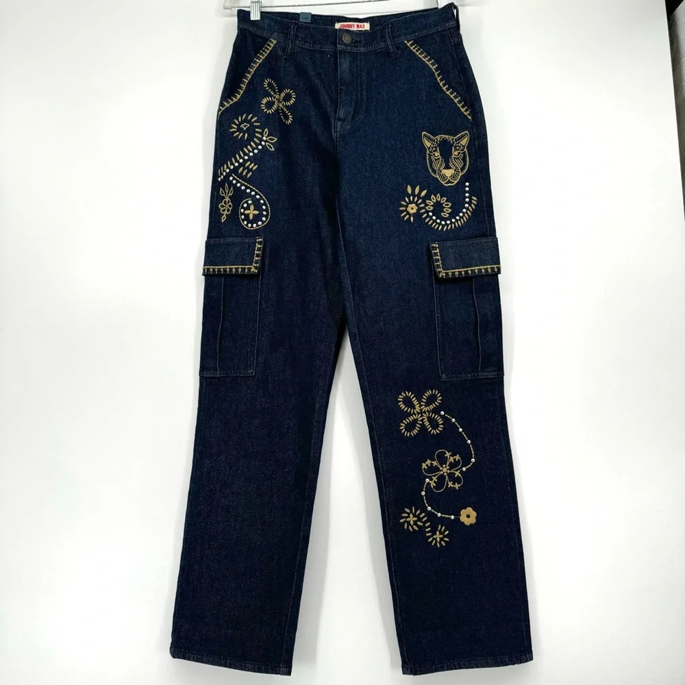 Johnny Was Alex Cargo Embroidered Jean in Trueindigo Size 26 - Picture 2 of 11